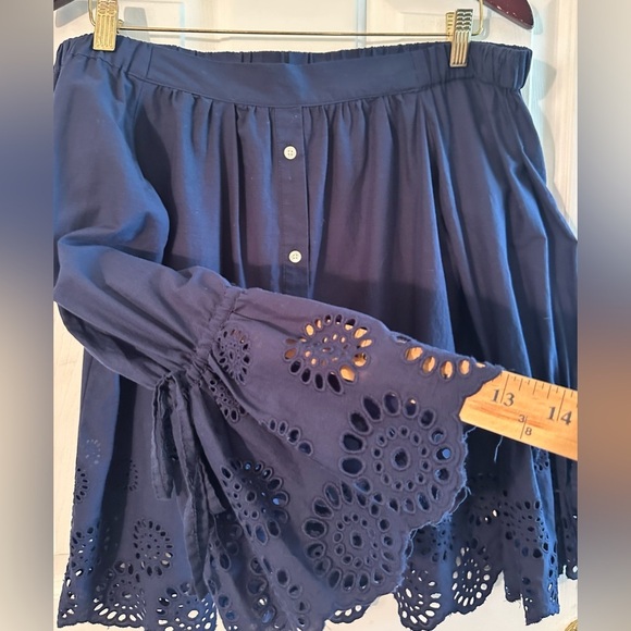 ANTHROPOLOGIE Isabella Sinclair S Navy Off Shoulder Eyelet Bell Sleeves ROMANTIC - Picture 7 of 13